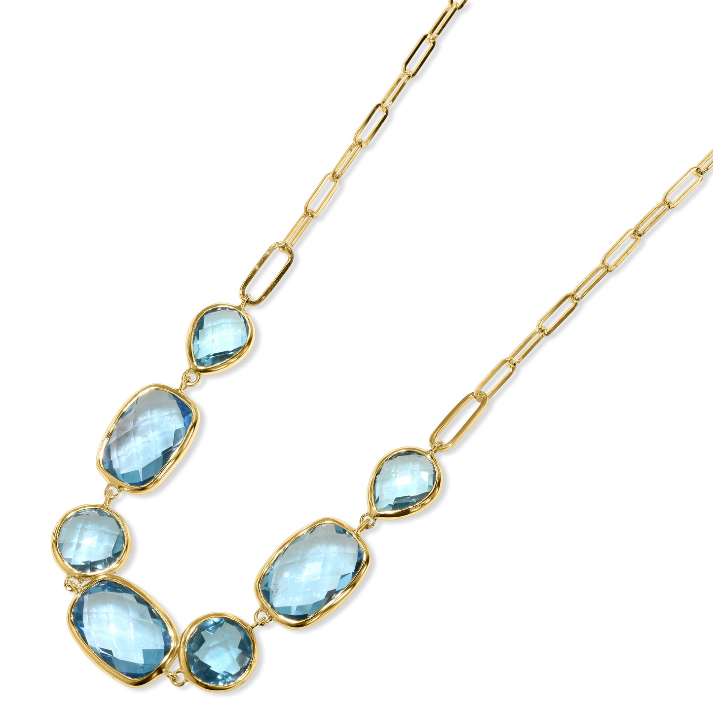 14k Swiss Blue Topaz Mixed Shape Bezel Necklace