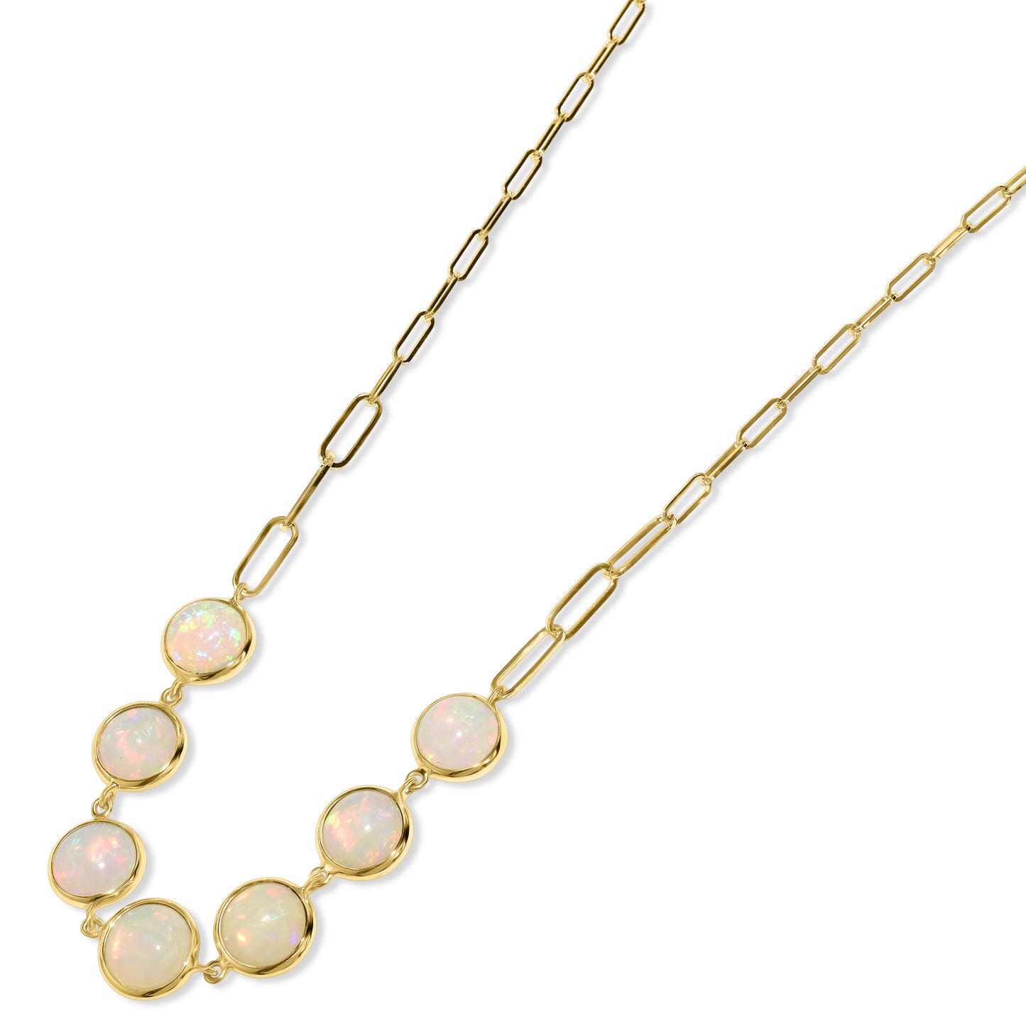 14k Ethiopian Opal 7 Bezel Paperclip Necklace