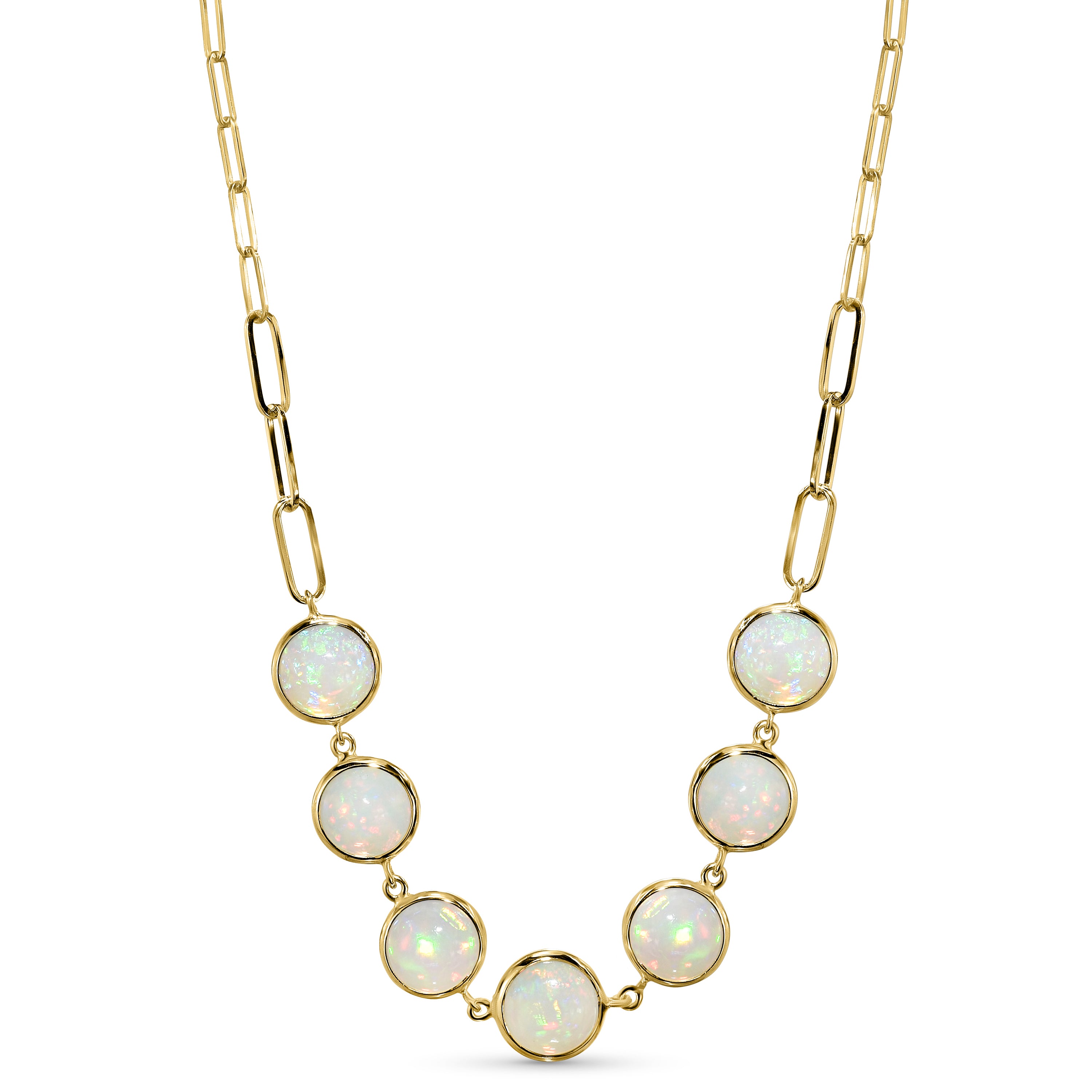 14k Ethiopian Opal 7 Bezel Paperclip Necklace