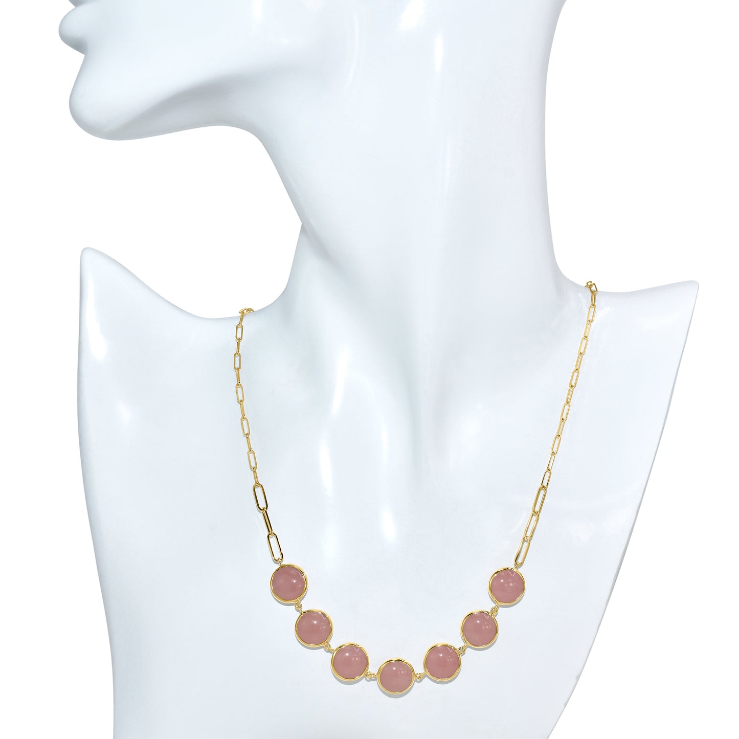 14k Guava Quartz 7 Bezel Paperclip Necklace