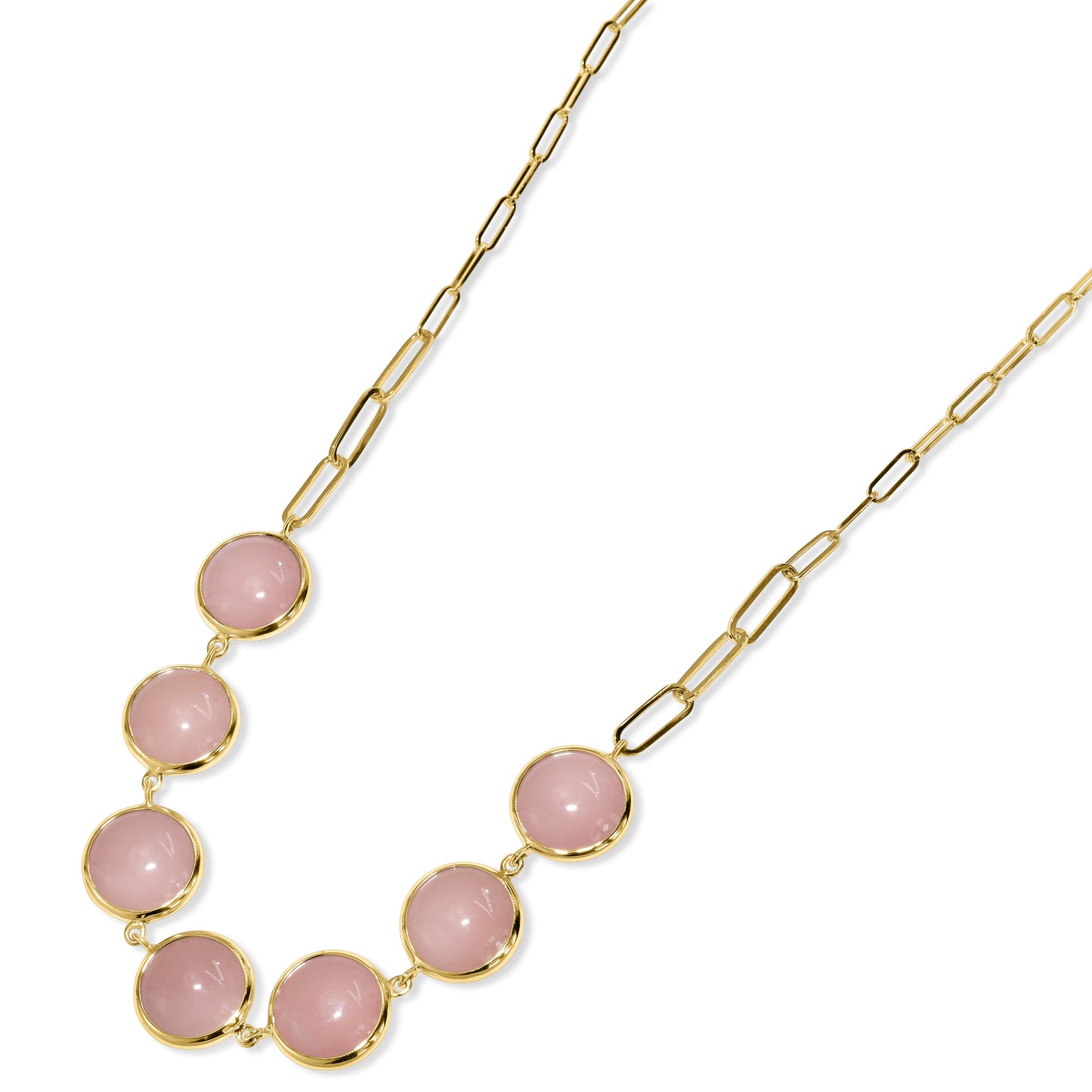 14k Guava Quartz 7 Bezel Paperclip Necklace