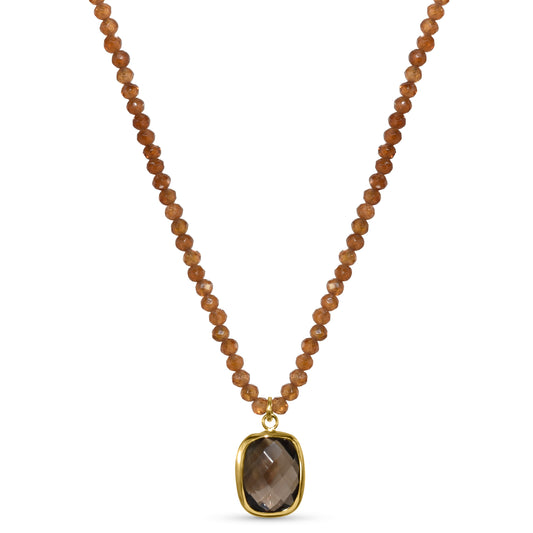 14k Yellow Garnet with Smoky Quartz Pendant Necklace