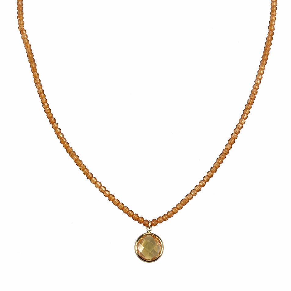 14k Gemstones Small Beads with Mix Pendant Necklace