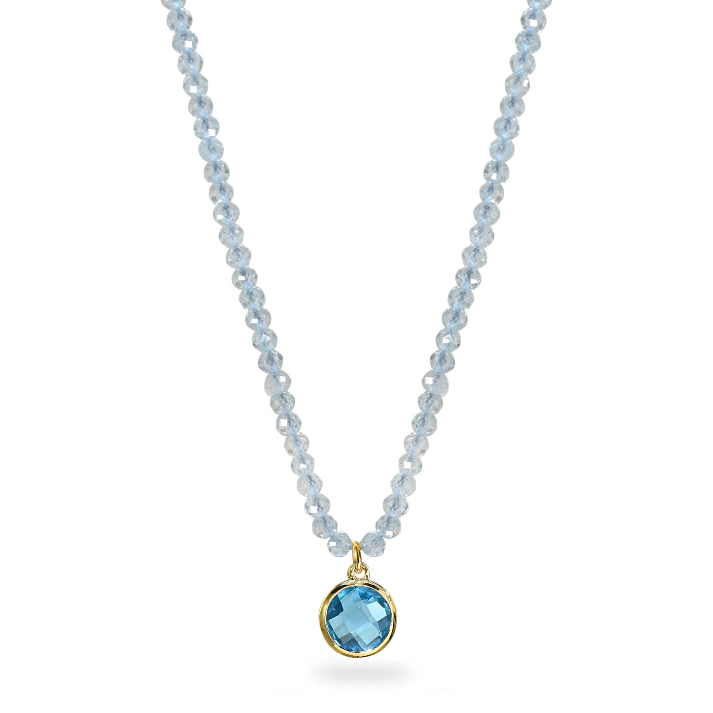 14k Blue Topaz with Swiss Blue Topaz Round Pendant Necklace