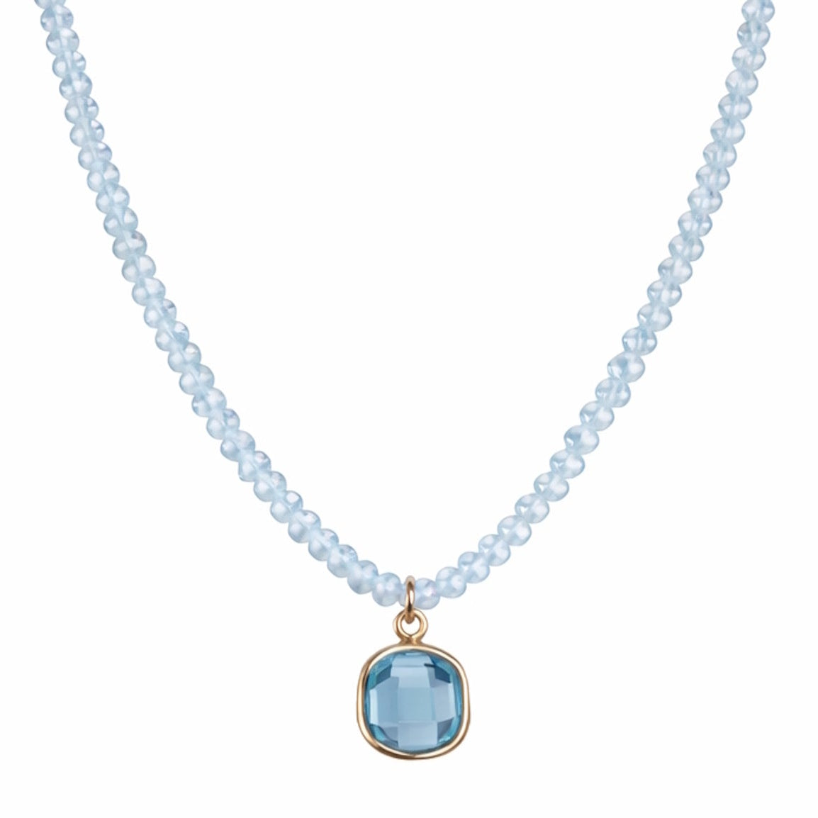 14k Gemstones Small Beads with Mix Pendant Necklace