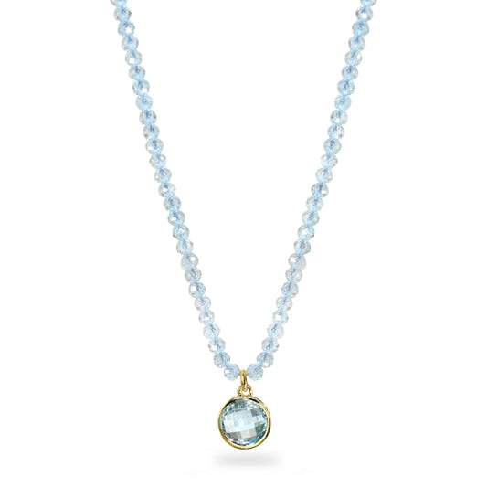 14k Blue Topaz with Round Pendant Necklace