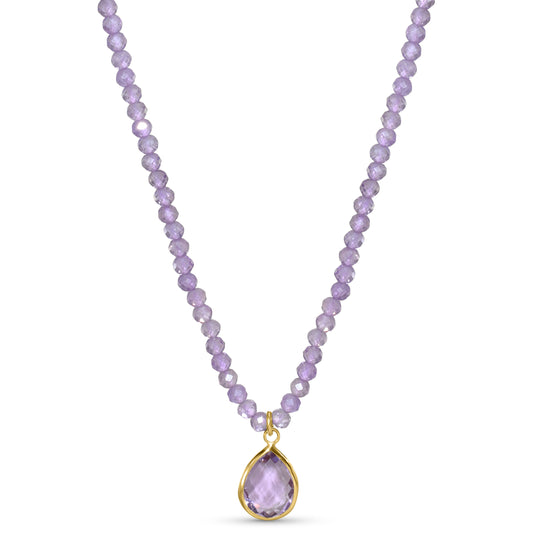14k Pink Amethyst with Pear Pendant Necklace