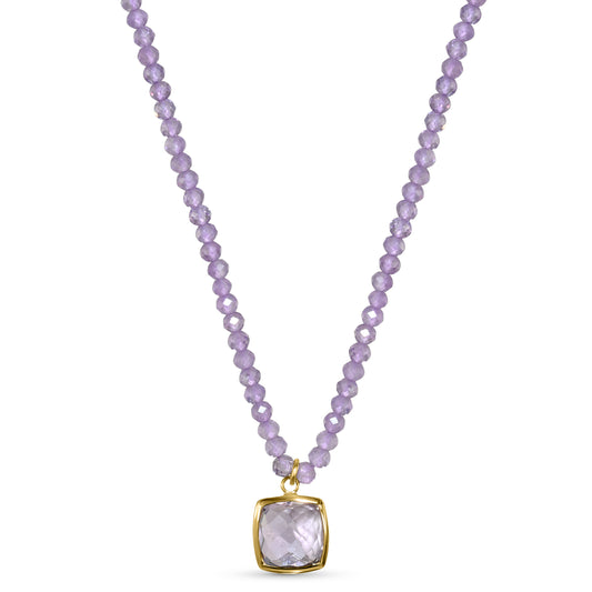 14k Pink Amethyst with Square Pendant Necklace