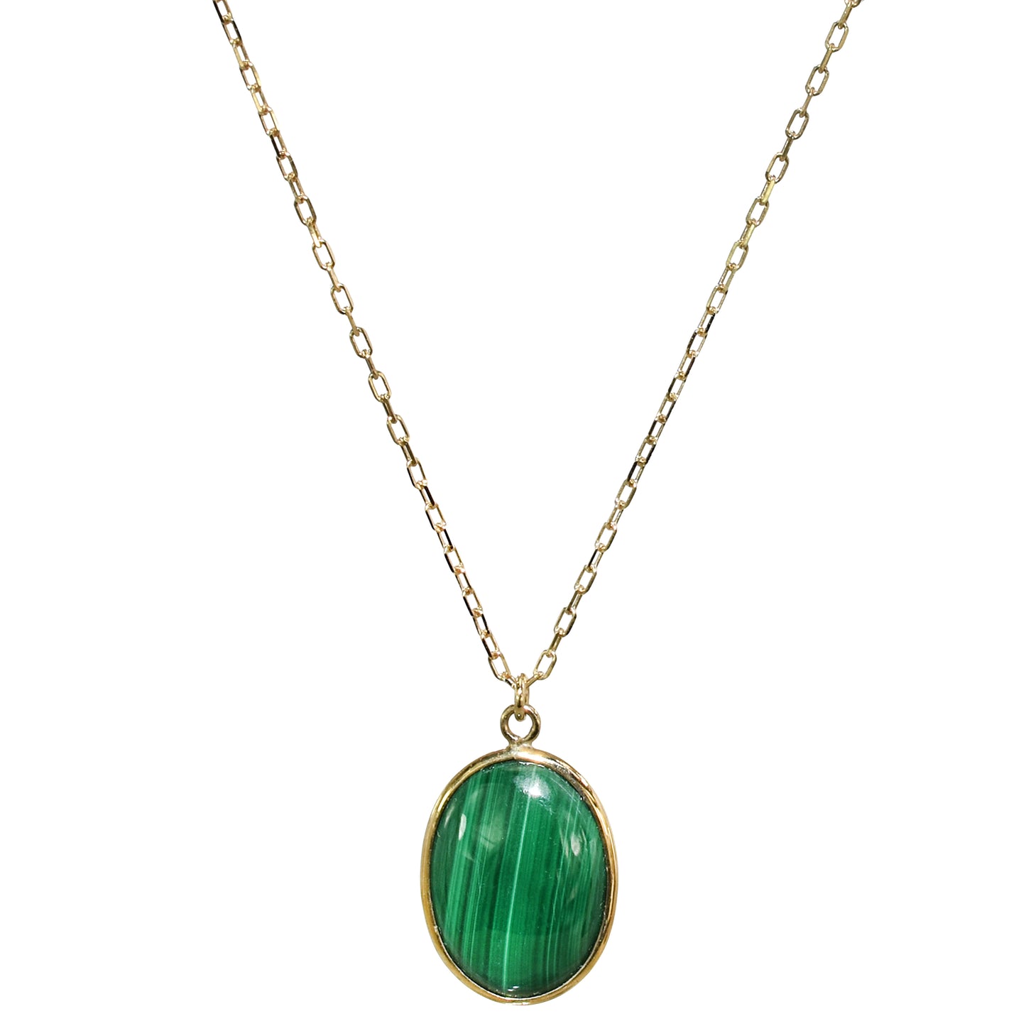 14k Malachite Oval Pendant Necklace