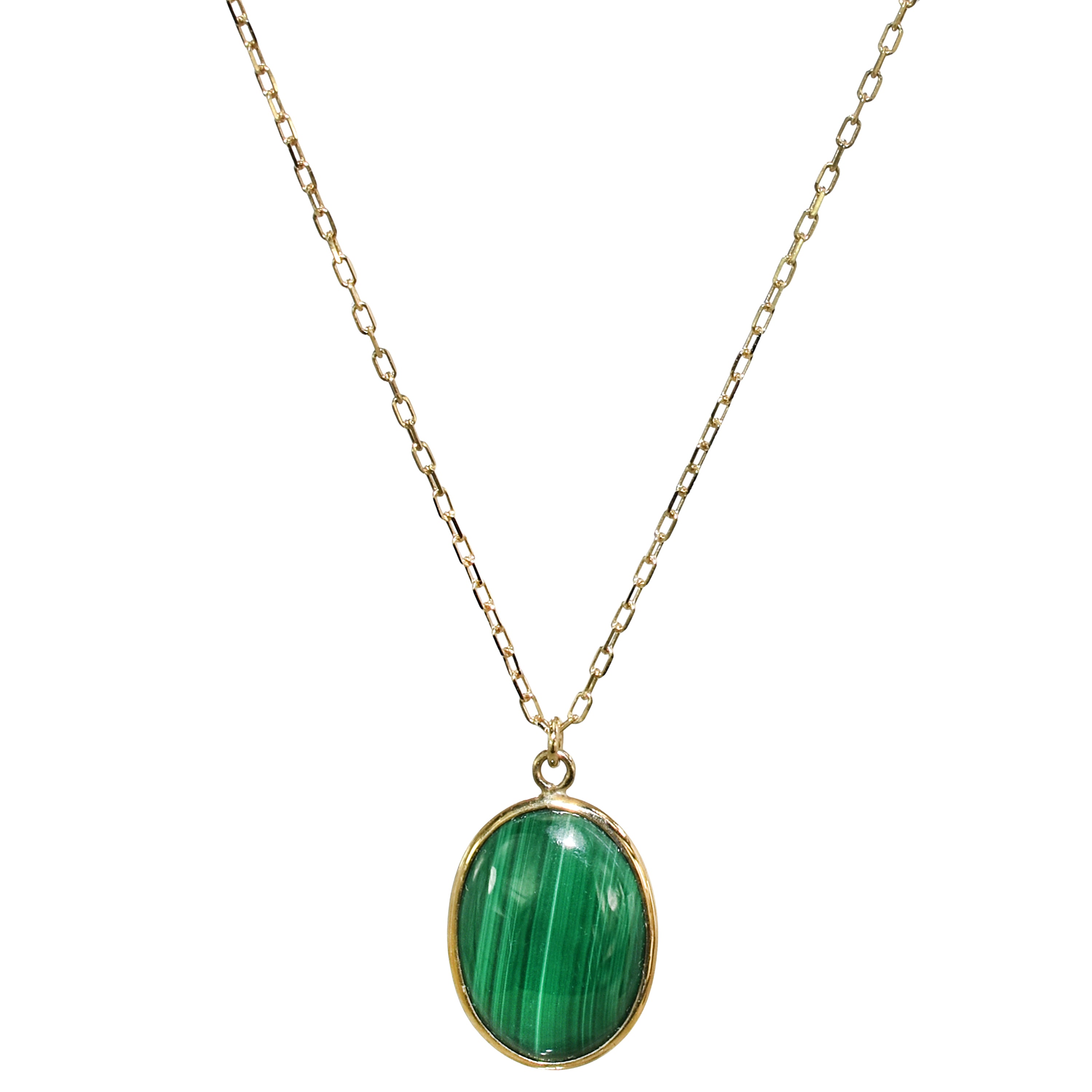 14k Malachite Oval Pendant Necklace