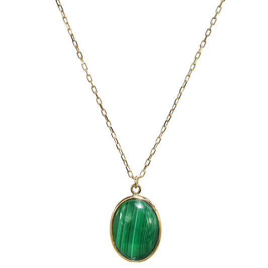 14k Malachite Oval Pendant Necklace