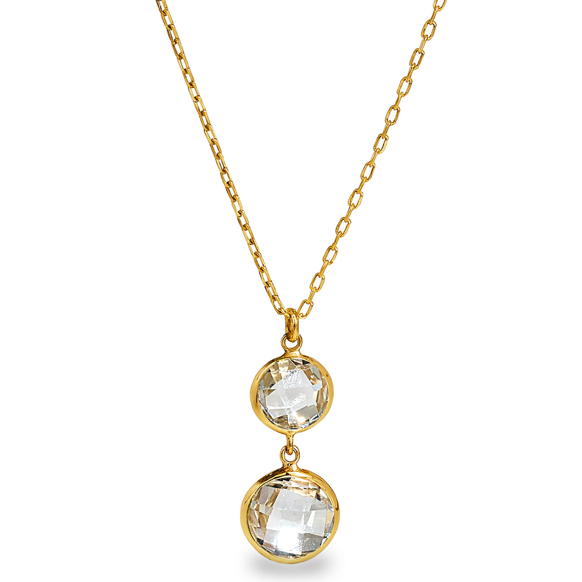14k White Topaz Bezel Pendant Necklace