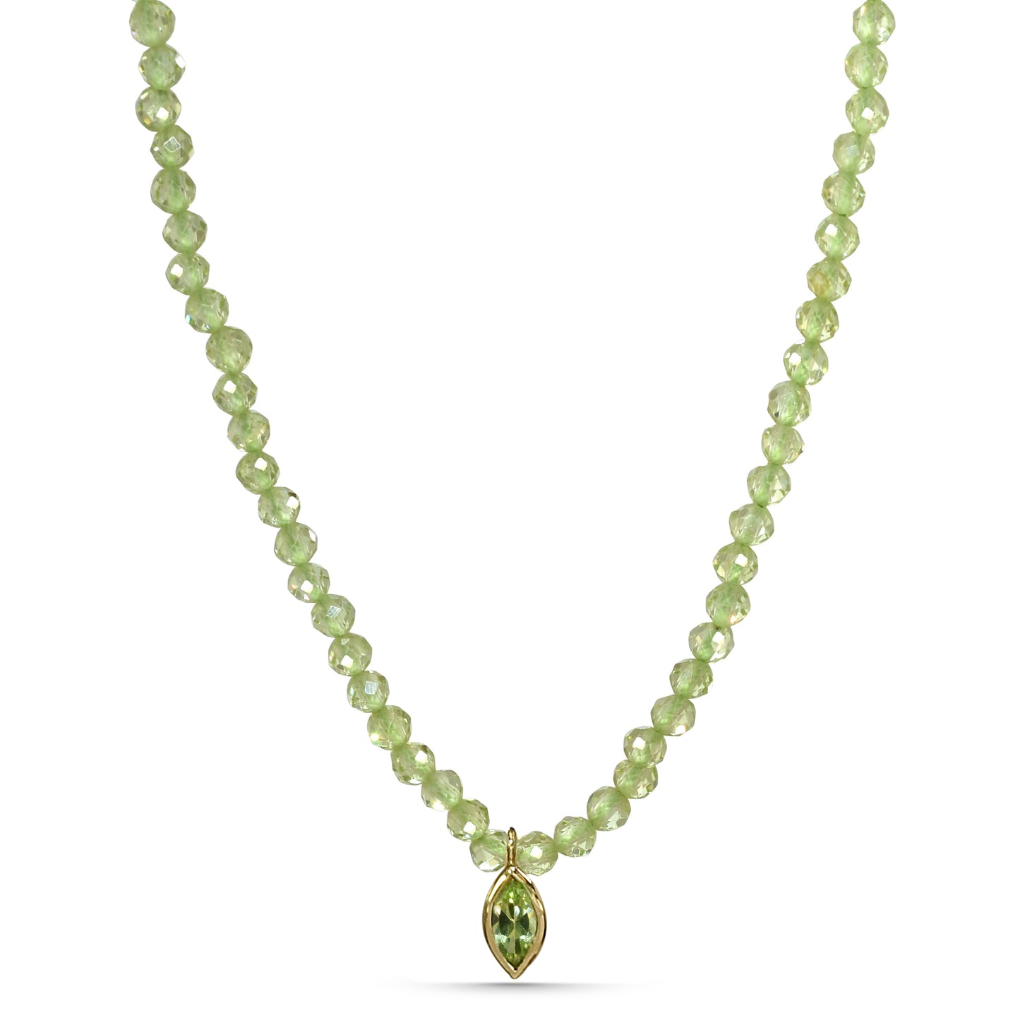 14k Peridot Small Faceted Bead with Pendant Necklace