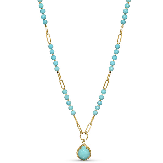 14k Turquoise Paperclip with Pendant Necklace