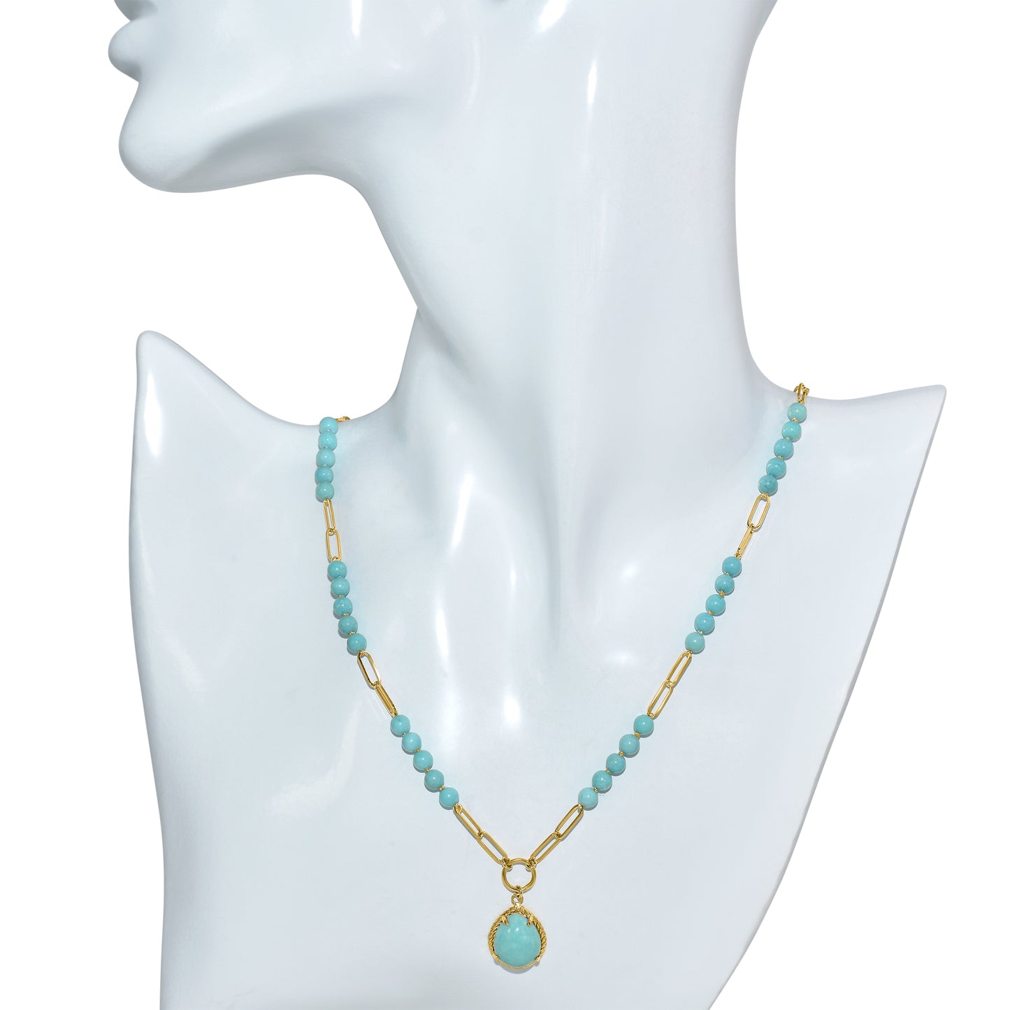14k Turquoise Paperclip with Pendant Necklace