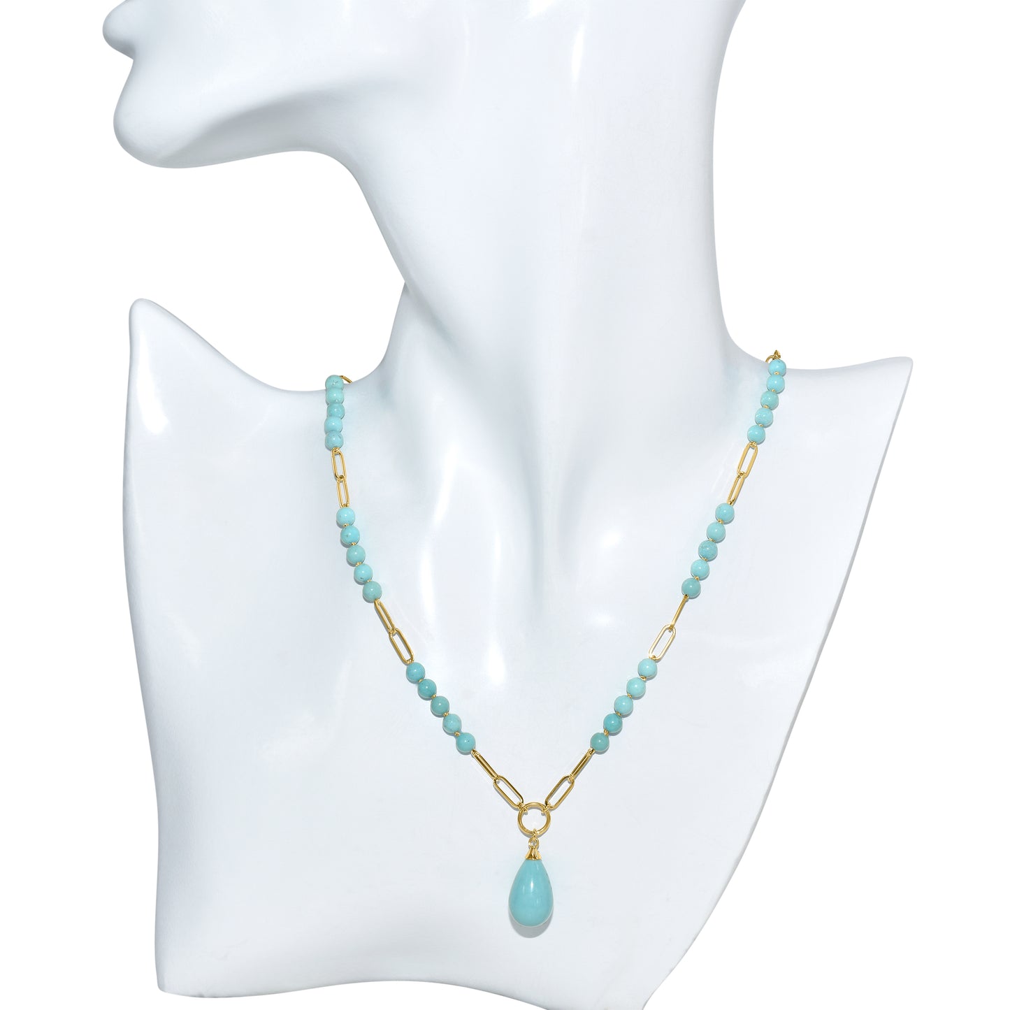 14k Turquoise Paperclip Drop Pendant Necklace