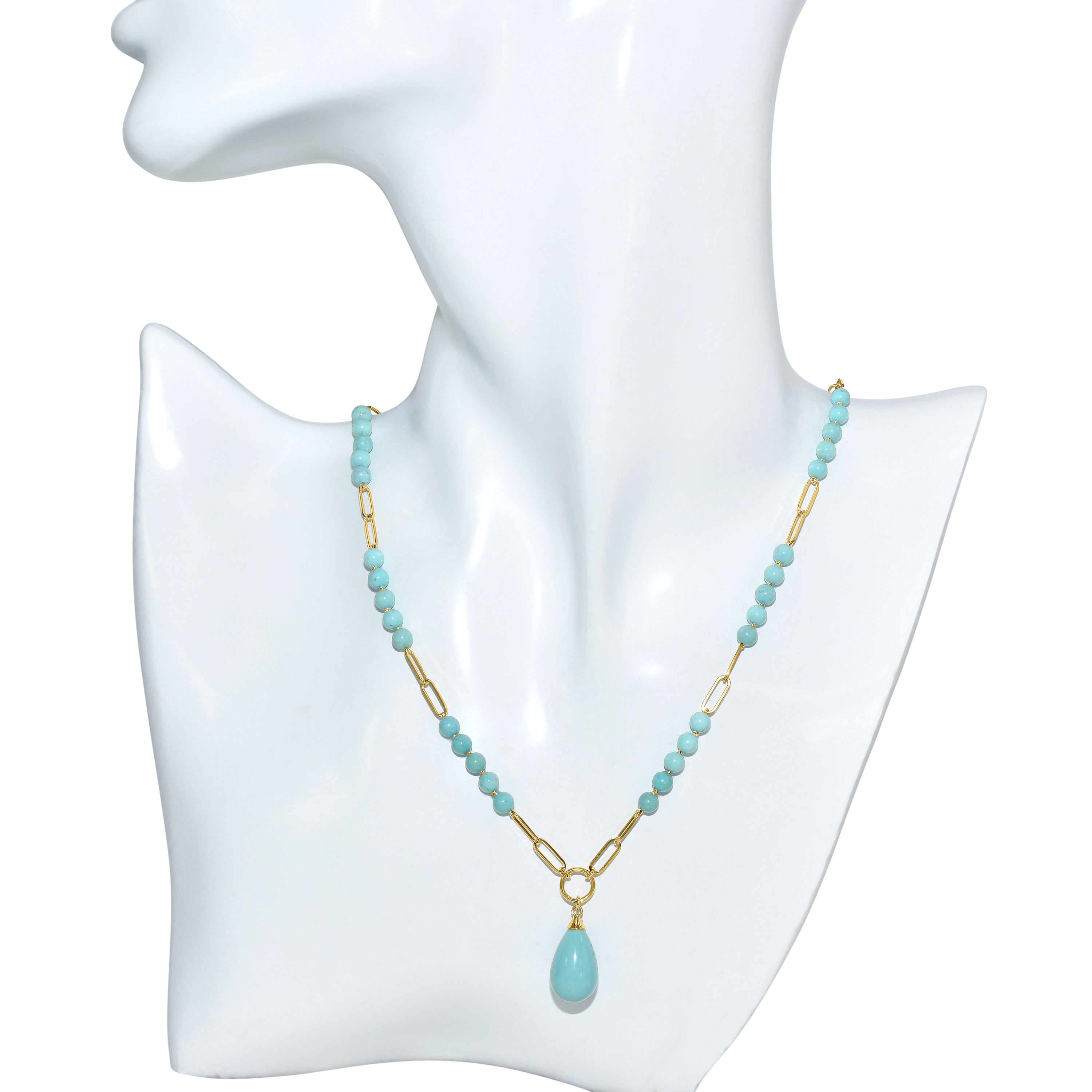 14k Turquoise Paperclip Drop Pendant Necklace
