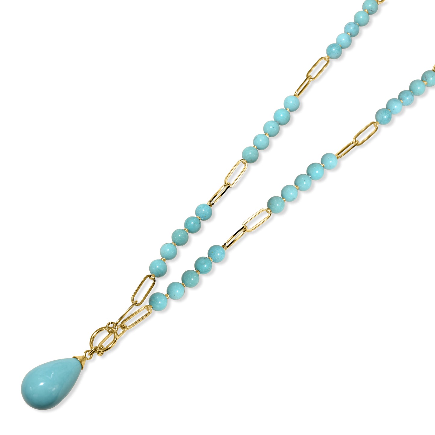14k Turquoise Paperclip Drop Pendant Necklace
