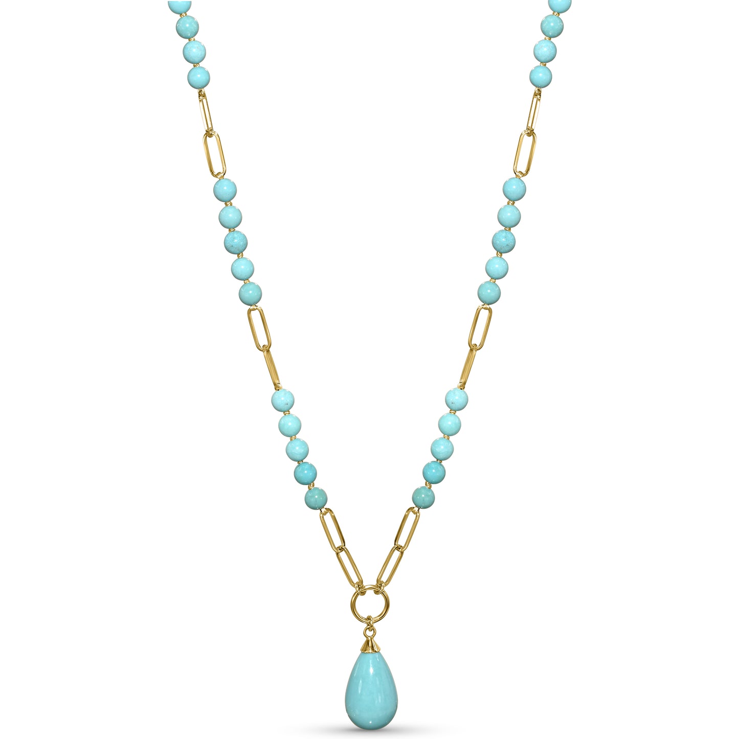 14k Turquoise Paperclip Drop Pendant Necklace