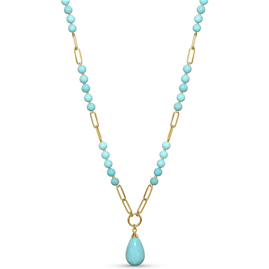 14k Turquoise Paperclip Drop Pendant Necklace
