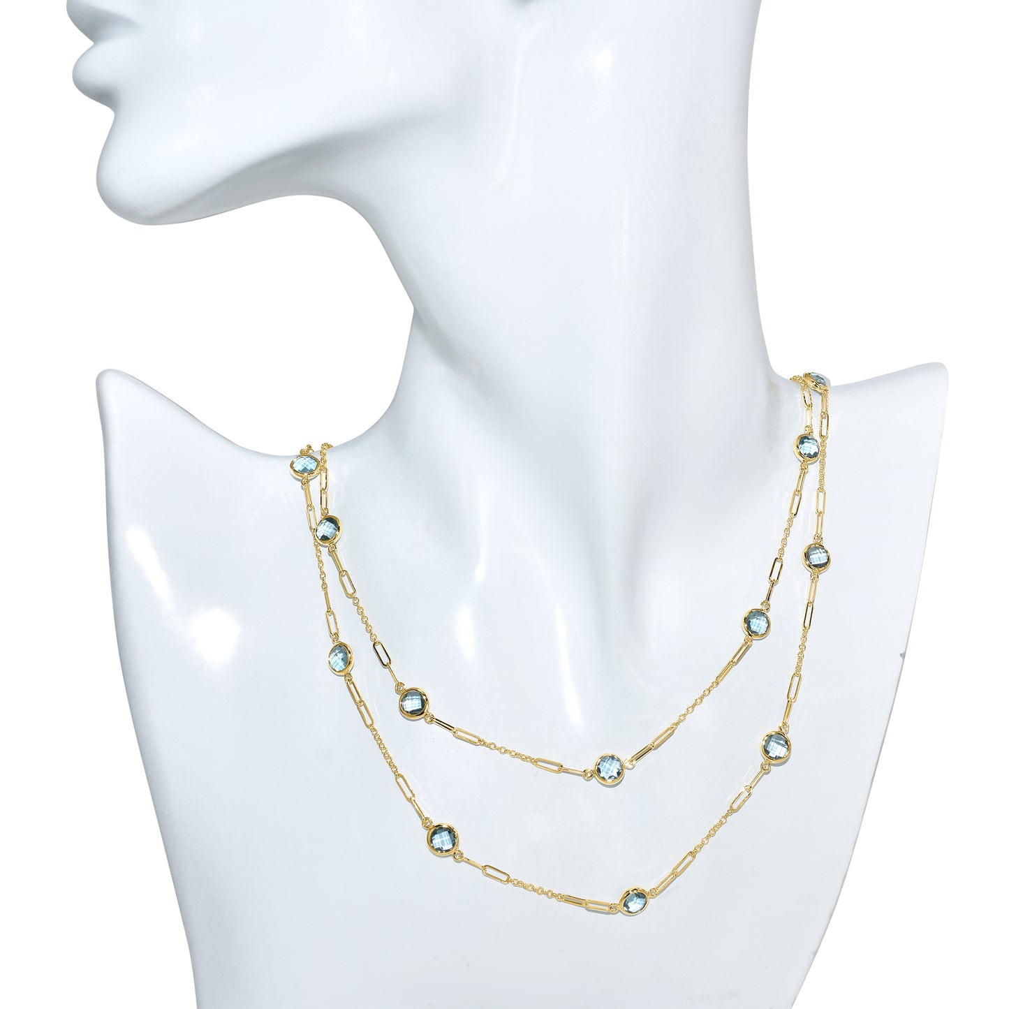 14k Swiss Blue Topaz Link Necklace