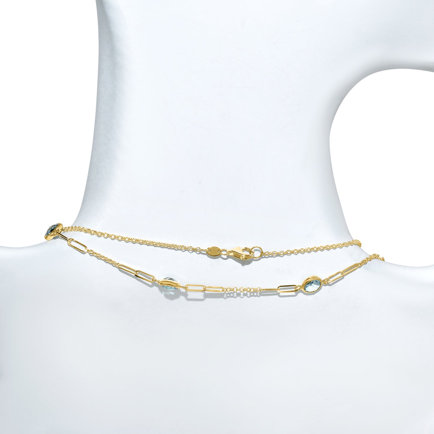 14k Swiss Blue Topaz Link Necklace