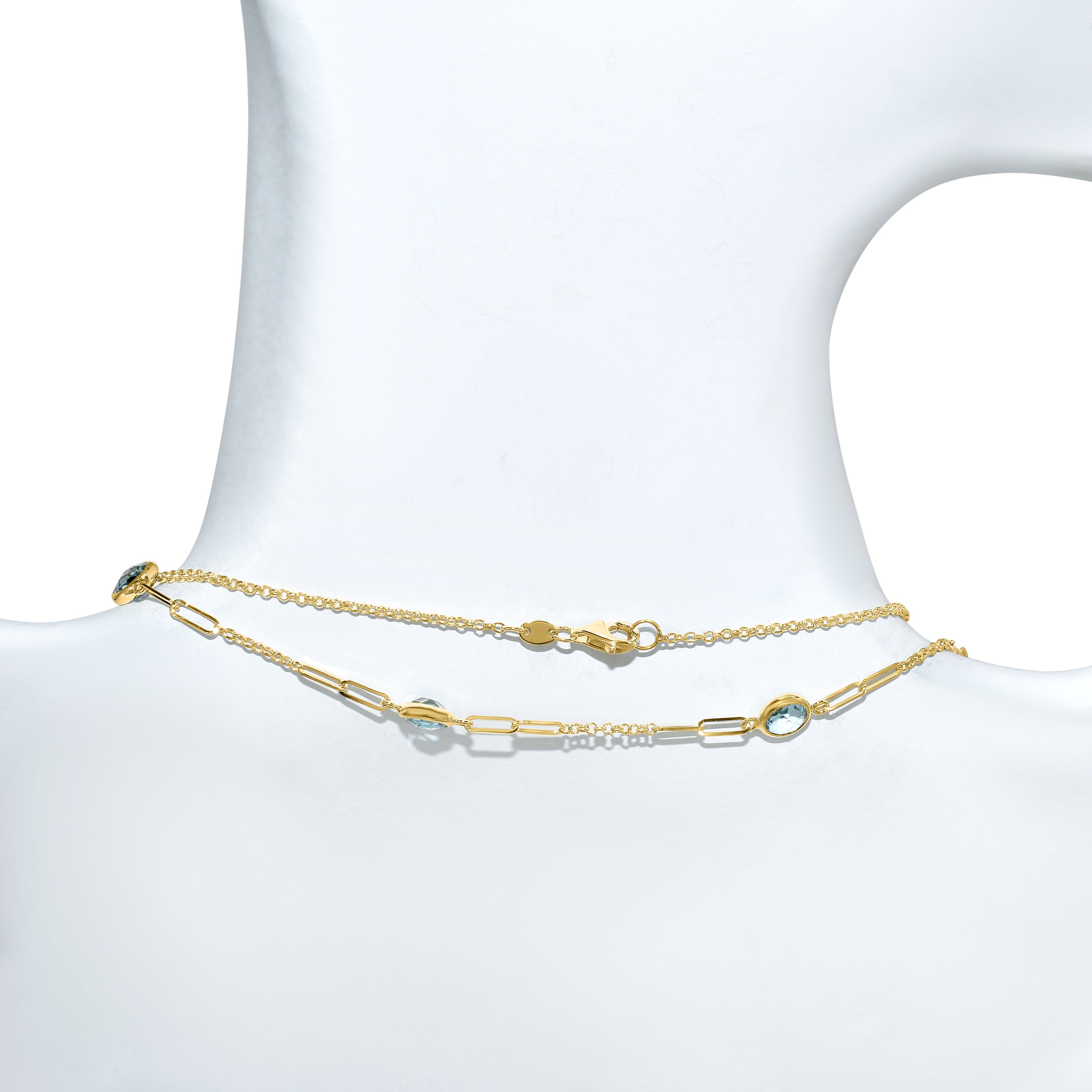 14k Swiss Blue Topaz Link Necklace