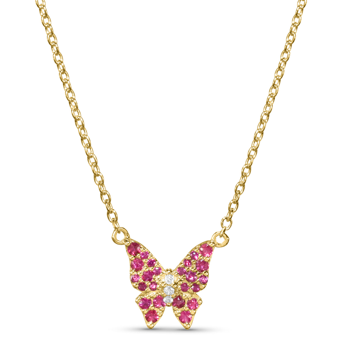 14k Gemstones & Diamonds Butterfly Necklace
