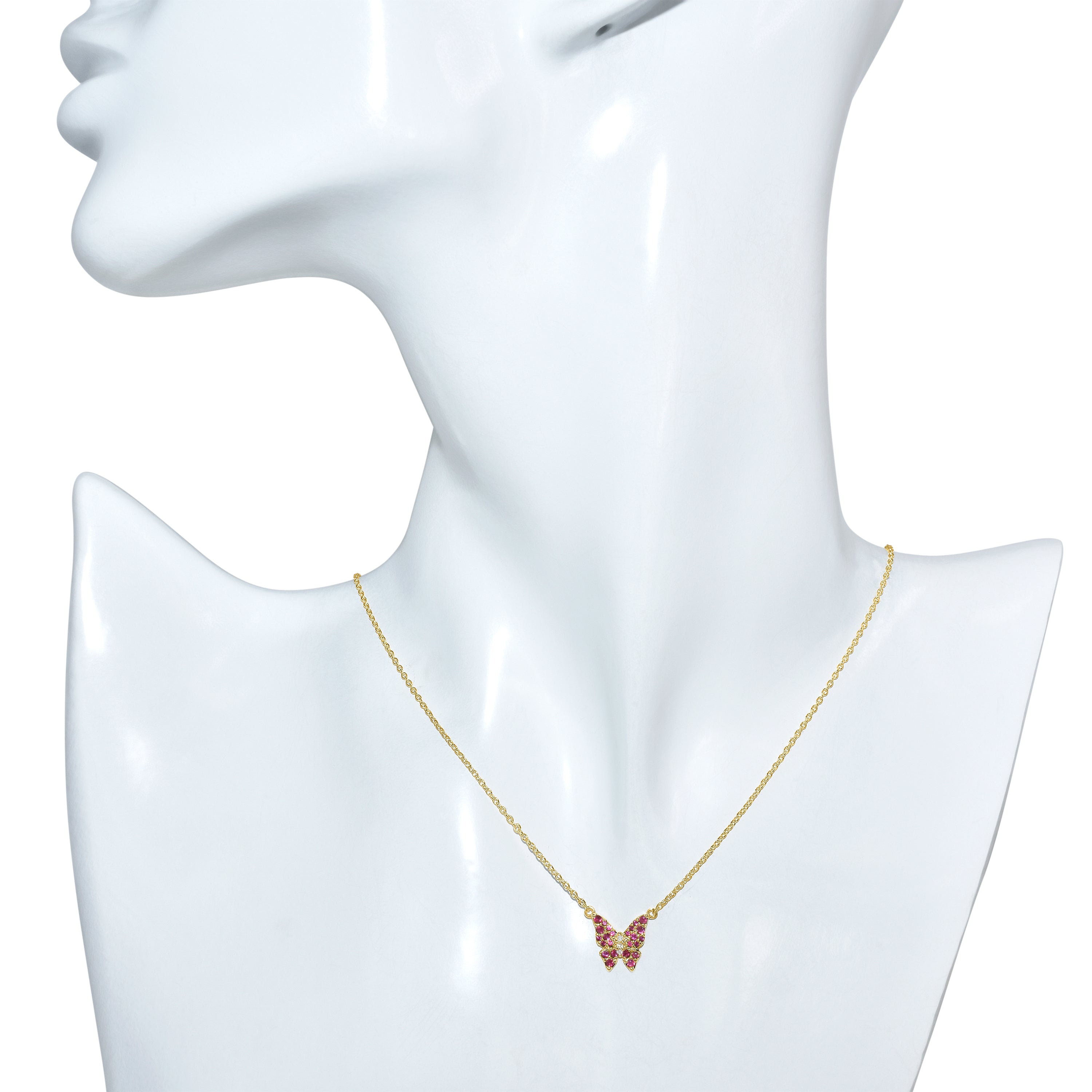14k Gemstones & Diamonds Butterfly Necklace