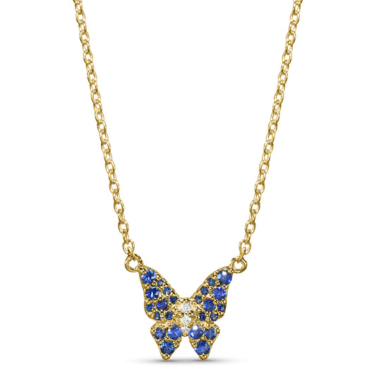 14k Blue Sapphire Diamond Butterfly Necklace