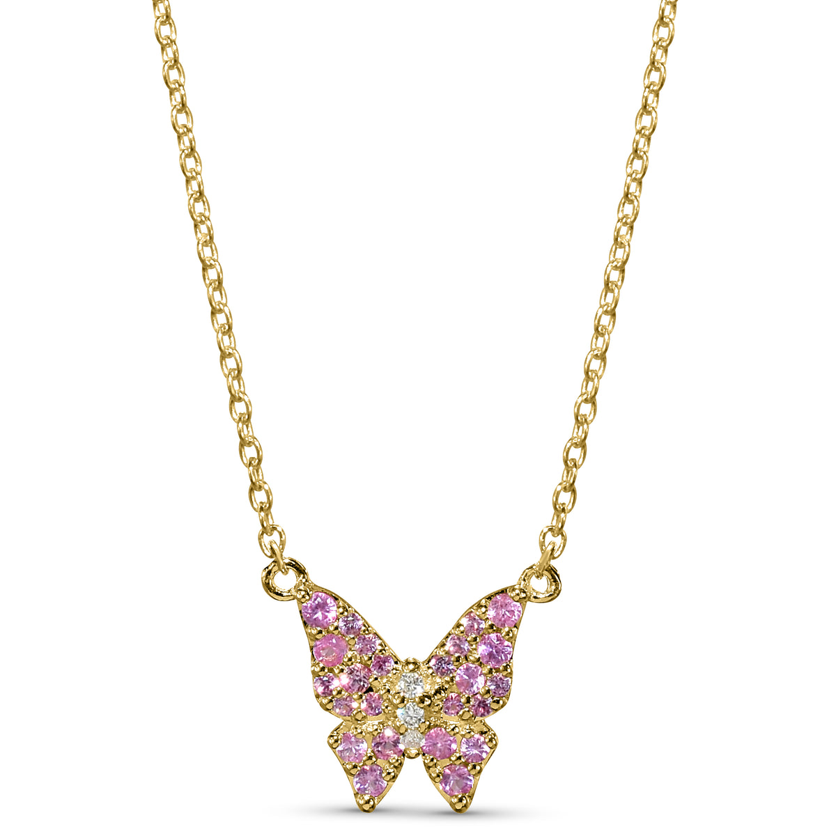 14k Gemstones & Diamonds Butterfly Necklace