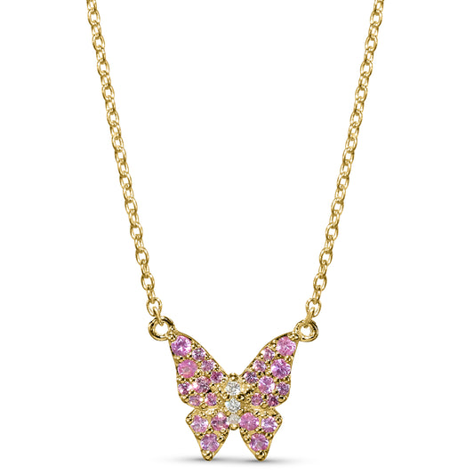 14k Pink Sapphire Diamond Butterfly Necklace