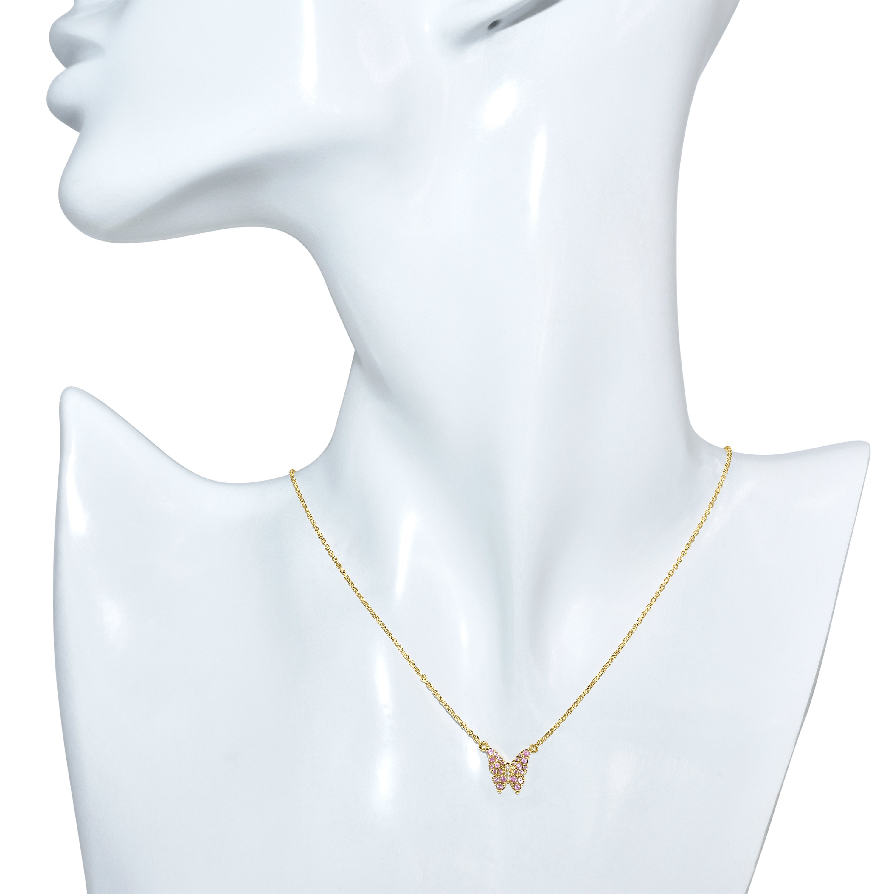 14k Gemstones & Diamonds Butterfly Necklace