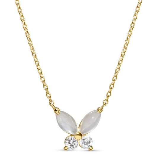 14k Rose Quartz White Topaz Butterfly Necklace