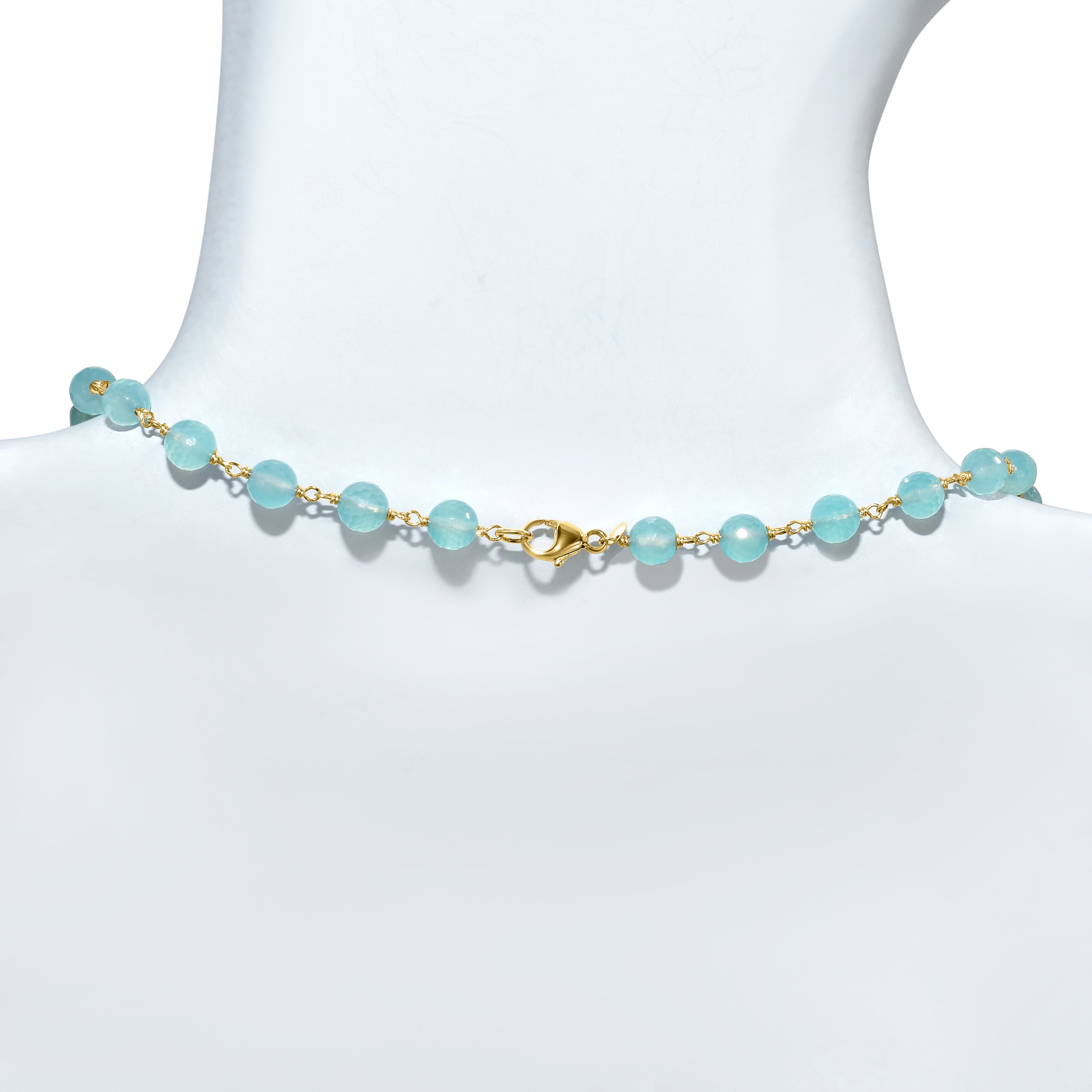 14k Chalcedony Faceted Round Bead Link Necklace