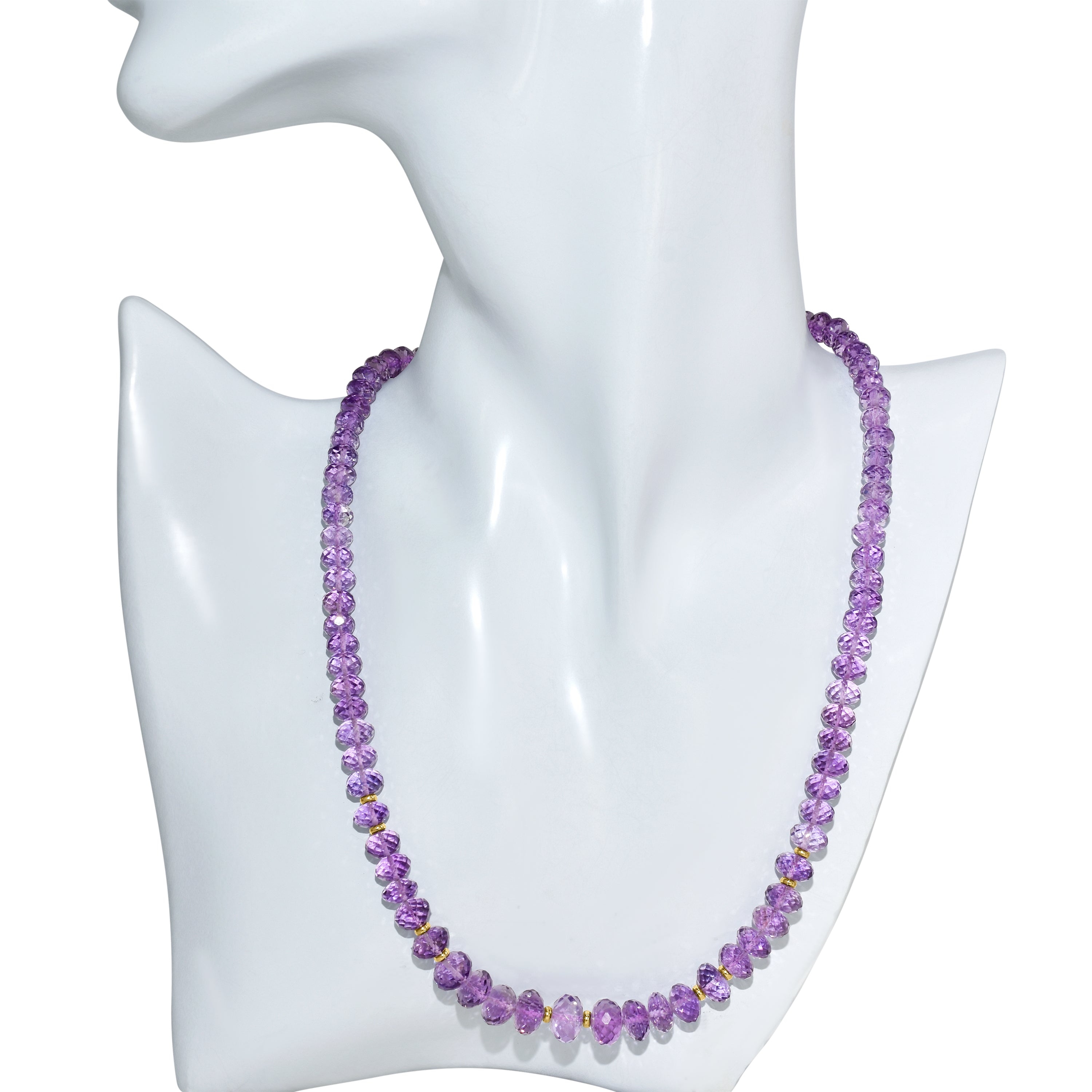 14k Amethyst Graduated Faceted Roundel 5 Station Necklace