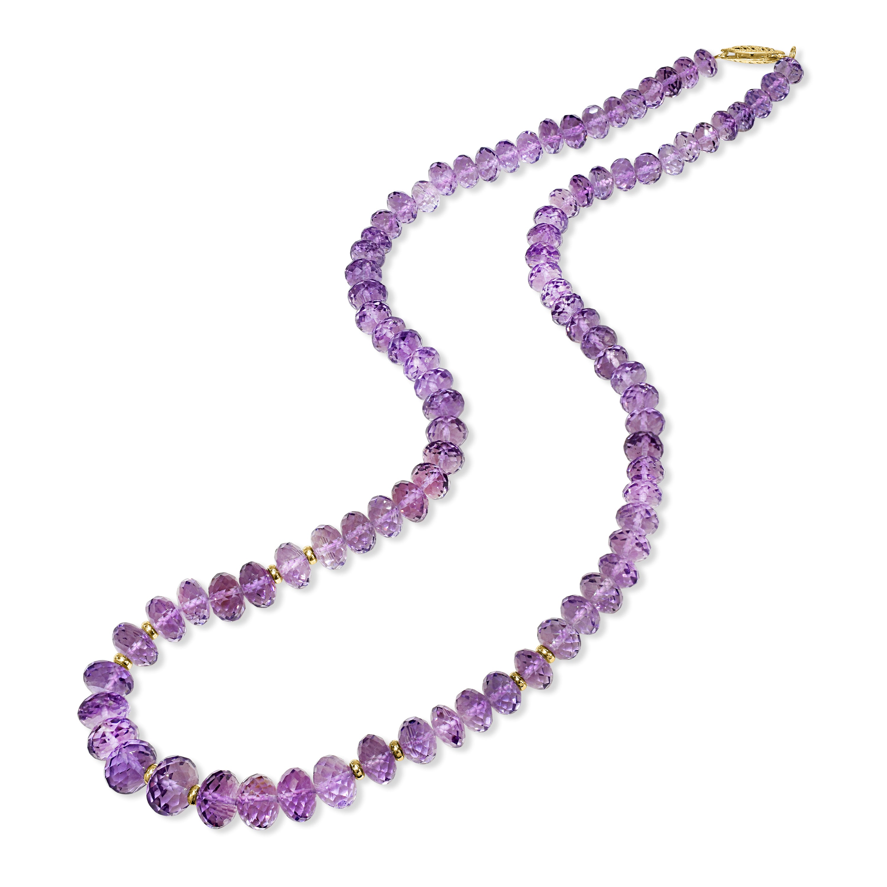 14k Amethyst Graduated Faceted Roundel 5 Station Necklace