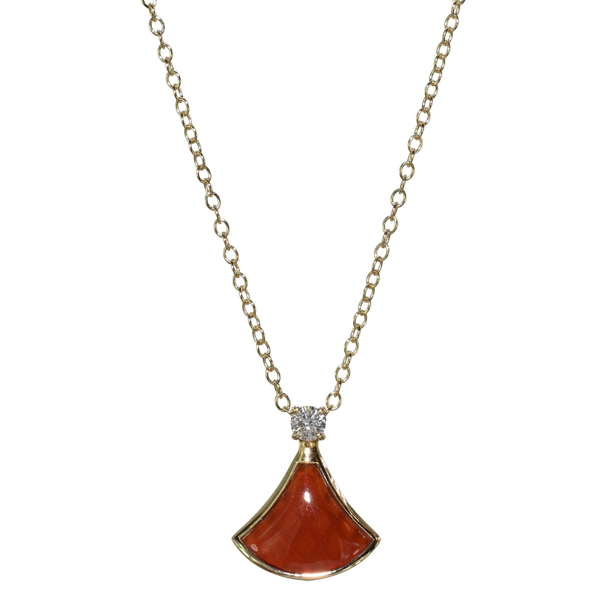 14k Gemstone Lab Grown Diamond Fan Necklace