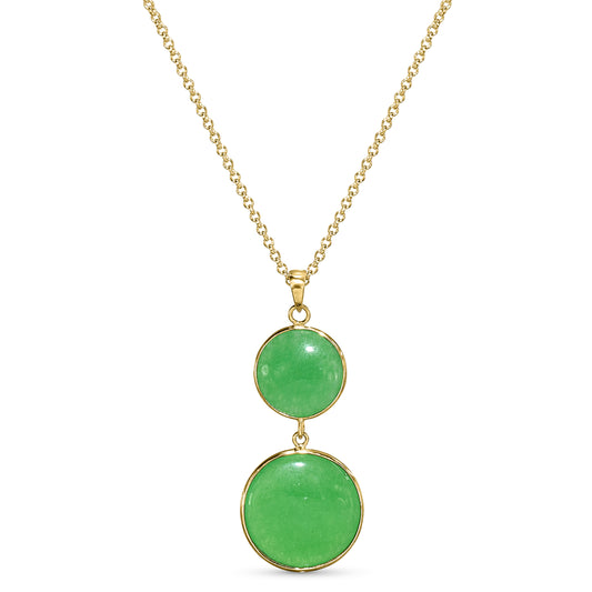 14k Green Jade Round Bezel Pendant Necklace