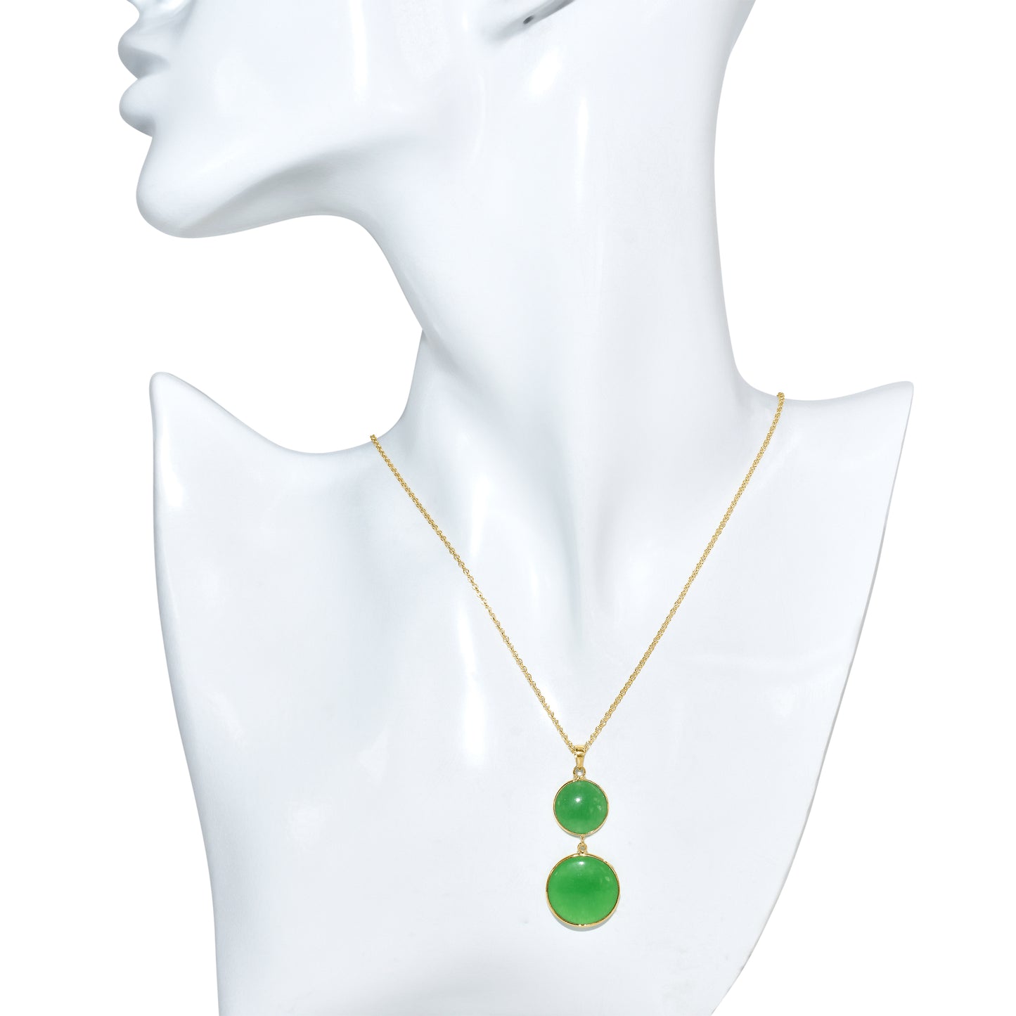 14k Green Jade Round Bezel Pendant Necklace