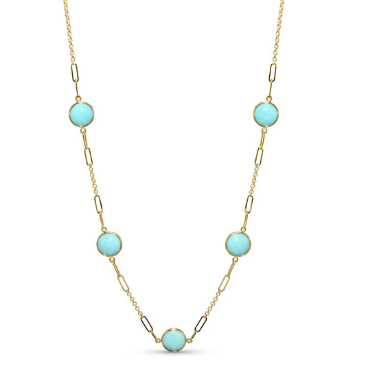 14k Turquoise 5 Station Necklace