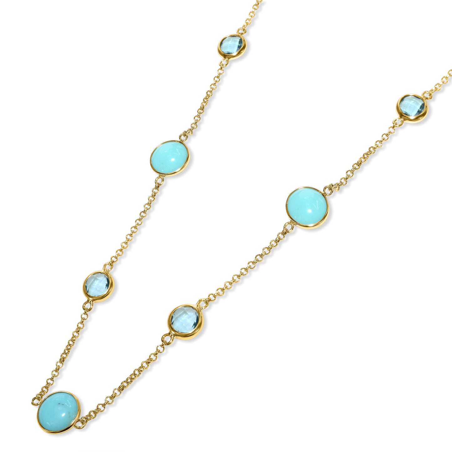 14k Swiss Blue Topaz Turquoise 7 Station Necklace