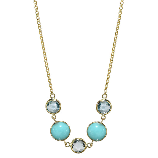 14k Swiss Blue Topaz Turquoise 5 Bezel Necklace