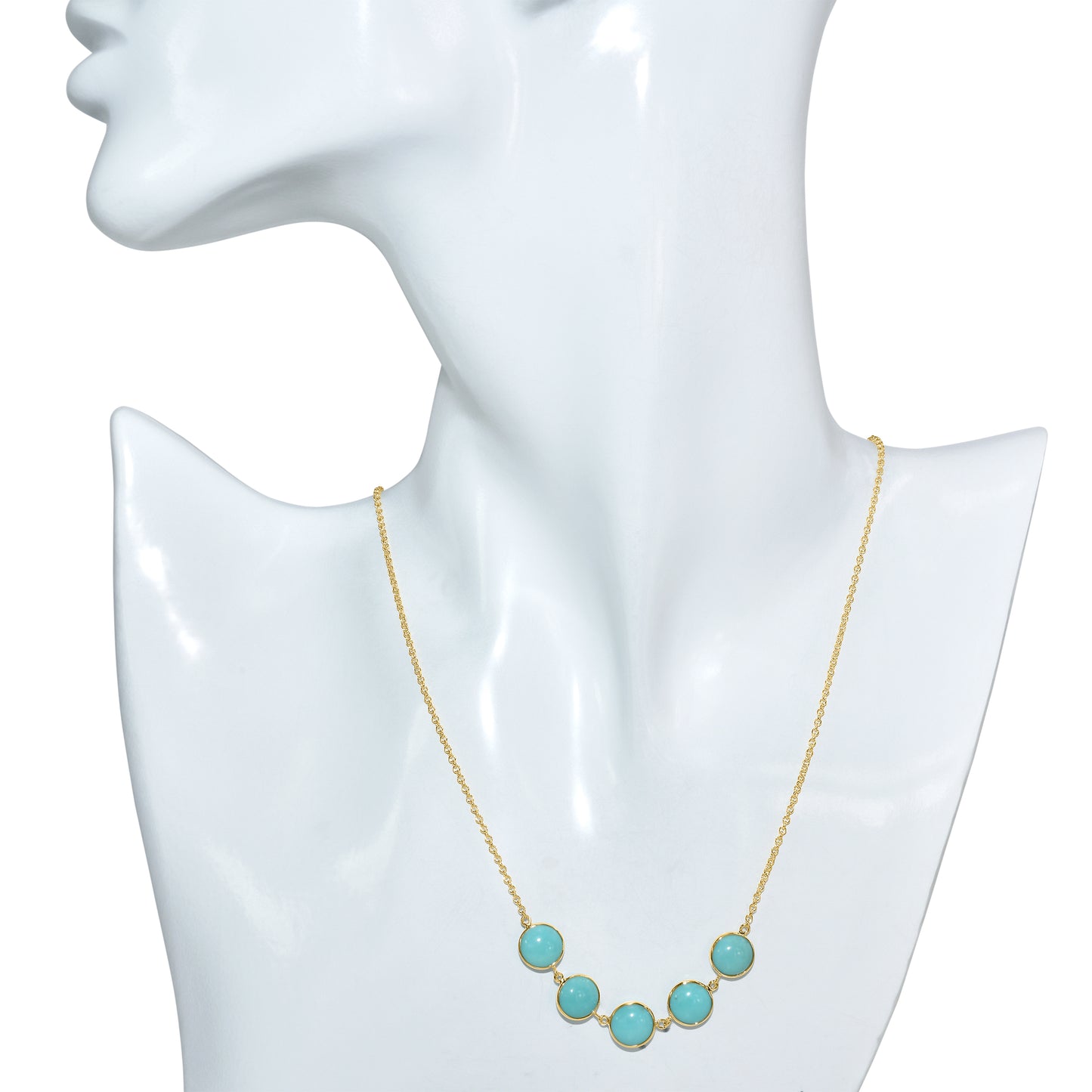 14k Turquoise 5 Round Bezel Necklace