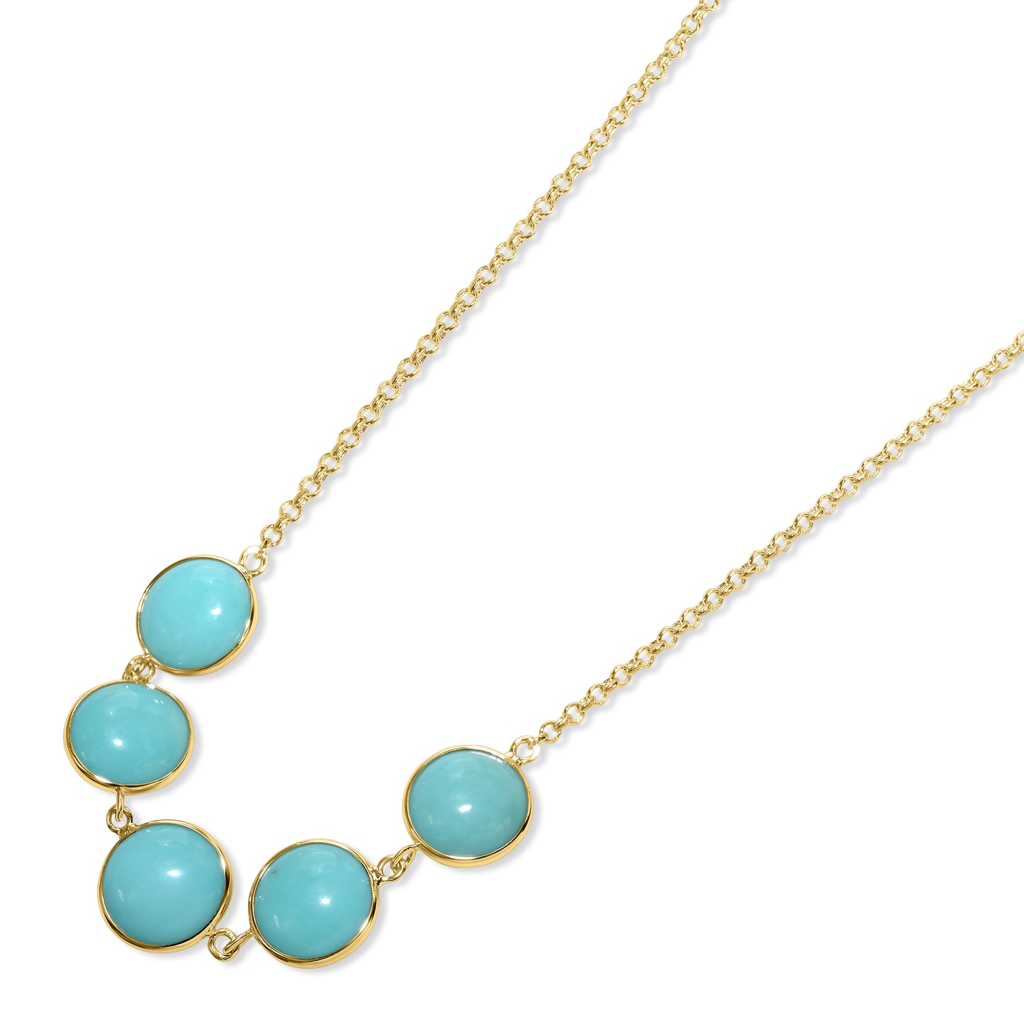 14k Turquoise 5 Round Bezel Necklace
