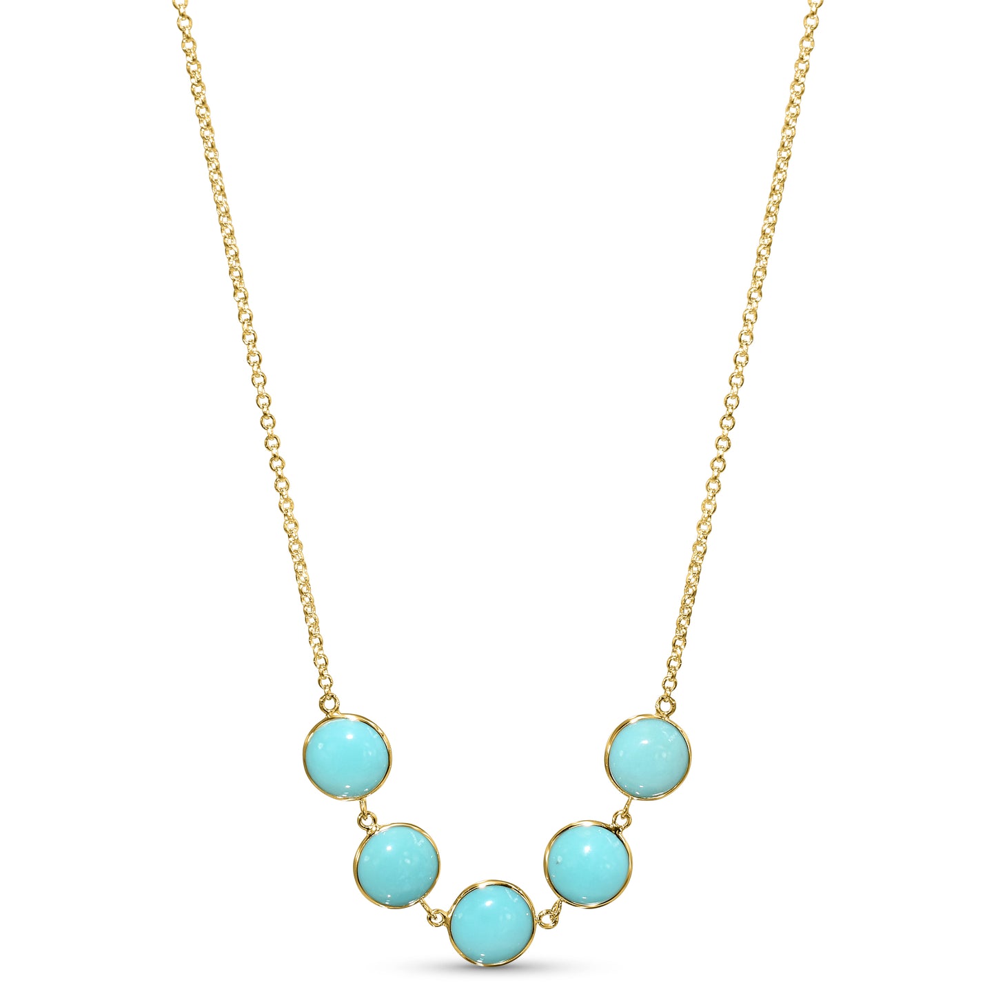 14k Turquoise 5 Round Bezel Necklace