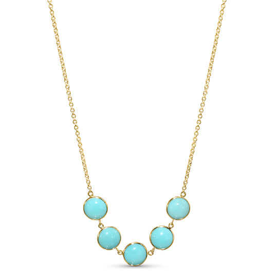 14k Turquoise 5 Round Bezel Necklace