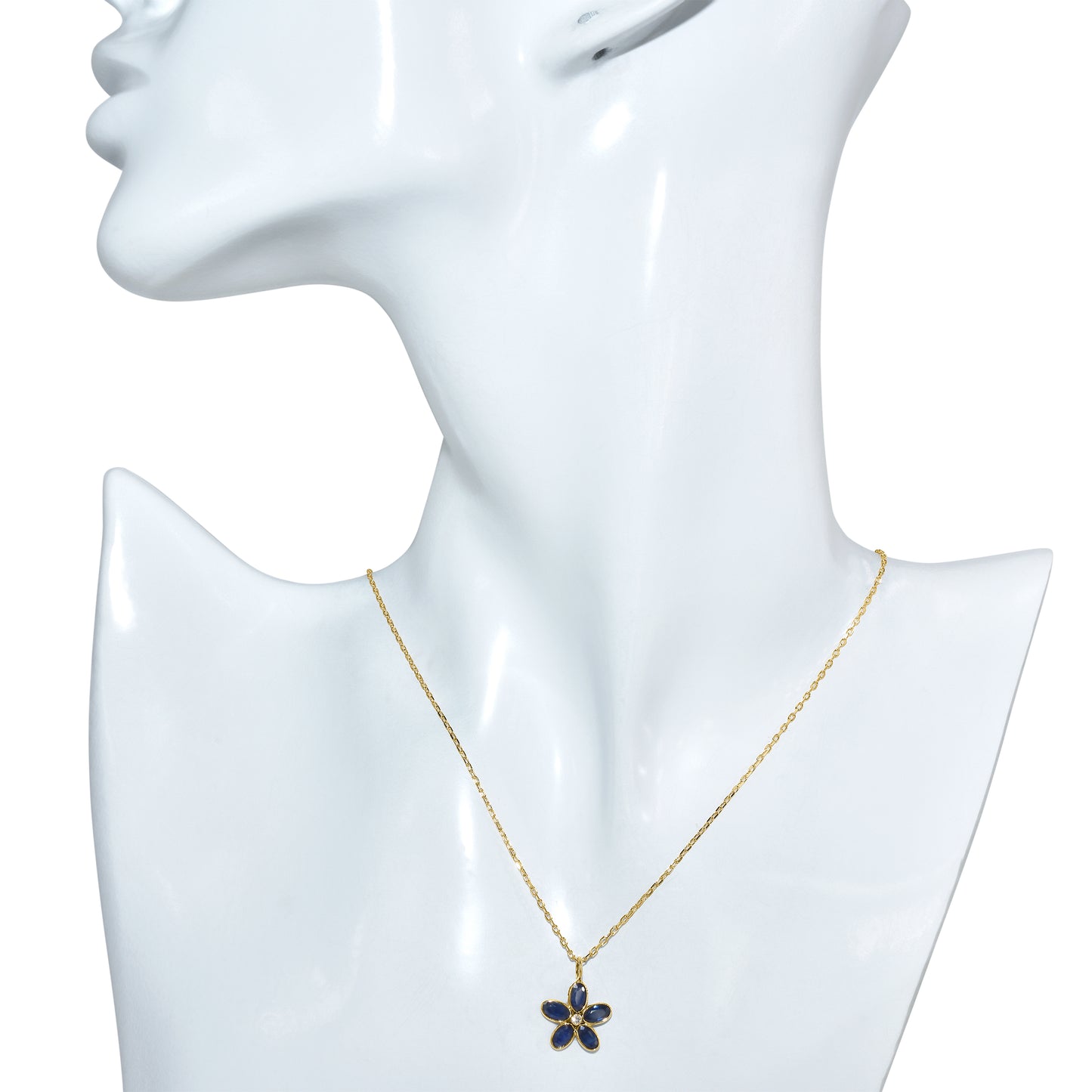 14k Sapphire Diamond Flower Necklace