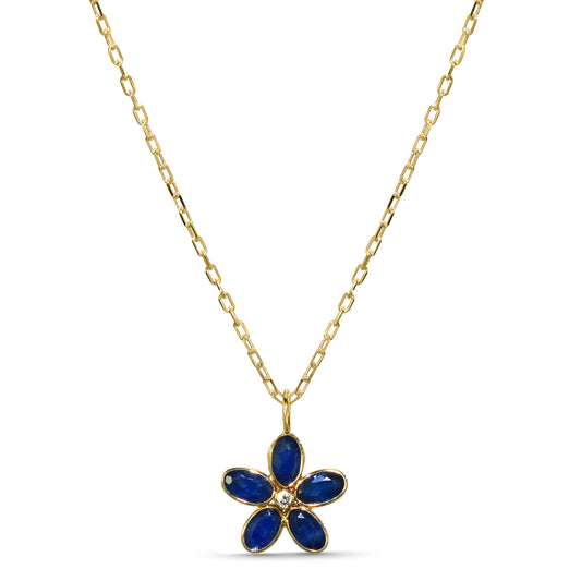 14k Sapphire Diamond Flower Necklace