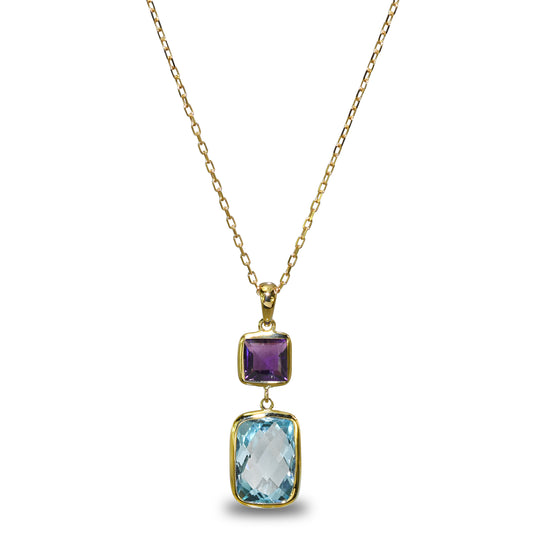 14k Amethyst Blue Topaz Pendant Necklace